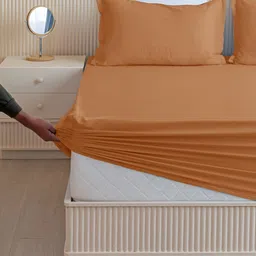 HOMEMONDE Taupe 210 TC Cotton Cotton King Fitted Bedsheet With 2 Pillow Covers-image-23