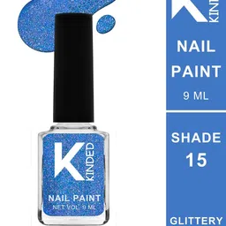KINDED Long Stay Glossy Finish Nail Polish - 9ml - Glittery Sapphire Blue 15-53