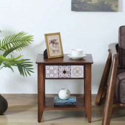 woodsworth from pepperfry Zellige Solid Wood End Table In Tubbaq Finish With Drawer-picture-29