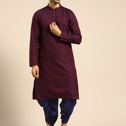 KISAH Mandarin Collar Ethnic Motifs Woven Design Silk Kurta-image-74