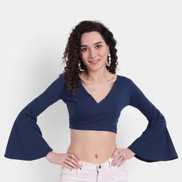 COLOR CAPITAL Women Navy Blue Solid Crop Top-picture-57