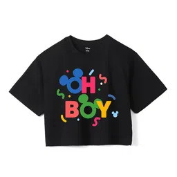 Wear Your Mind Girls Mickey Mouse Printed Crop Boxy -Fit Pure Cotton T-Shirt-image-84