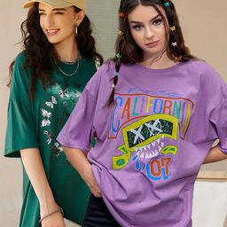 Christy World Women Pack of 2 Printed Oversized Cotton T-shirts-image-107