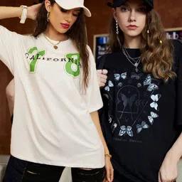 Christy World Women Pack of 2 Printed Oversized Cotton T-shirts-image-47