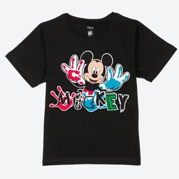 YK Disney Boys Typography Mickey Mouse Printed Pure Cotton Applique T-shirt-image-68