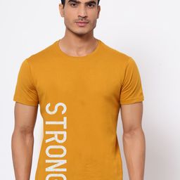 FERANOID Men Mustard Yellow & White Typography Printed Bio Finish Pure Cotton T-shirt-image-52
