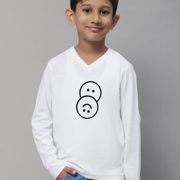 Friskers Boys White Typography Printed V-Neck Monochrome Applique T-shirt-image-65