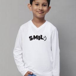 Friskers Boys White Typography Printed V-Neck Monochrome Applique T-shirt-image-72