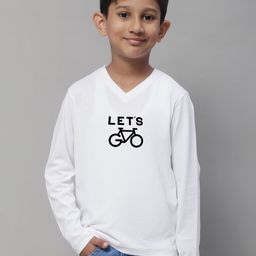 Friskers Boys White Typography Printed V-Neck Monochrome Applique T-shirt-image-64