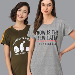 Christy World Pack Of 2 Typography Printed Pure Cotton T-Shirt Nightdress-image-74