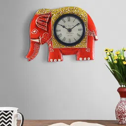 Aapno Rajasthan Unisex Orange & Yellow Elephant Design Contemporary Analogue Wall Clock-image-64