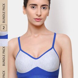 College Pack of 2 Colourblocked Non Padded Non-Wired Seamless Workout Bra-picture-7
