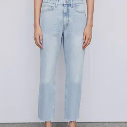 MANGO Women Pure Cotton High-Rise Straight Fit Light Fade Cropped Jeans-picture-25
