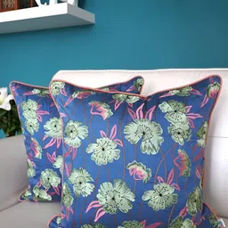 TARA- Sparkling Homes Blue & Pink Set of 2 Embroidered Square Cushion Covers-55