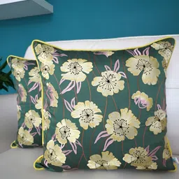 TARA- Sparkling Homes Green & Purple Set of 2 Embroidered Square Cushion Covers-6