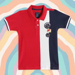 Allen Solly Junior Boys Red & White Colourblocked Polo Collar Applique Cotton T-shirt-picture-3