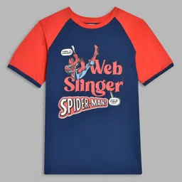 Blue Giraffe Boys Cotton Navy Blue & Red Spider-Man Printed Raw Edge T-shirt-image-95