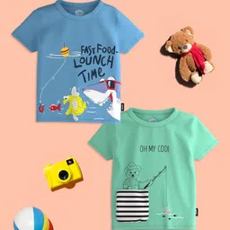 Nauti Nati Boys Pack Of 2 Graphic Printed Bio Finish Pure Cotton T-shirt-picture-10