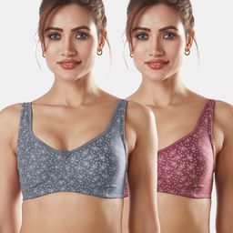 Sonari Pack Of 2 Grey & Purple Floral Bra-33