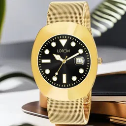 LOREM Men Brass Embellished Dial & Leather Bracelet Style Straps Analogue Watch LR138-50