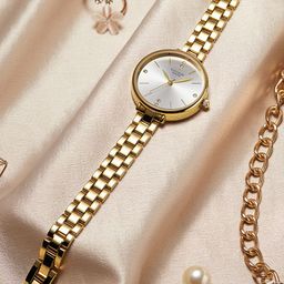 Sonata Poze Women Brass Embellished Dial & Bracelet Style Straps Analogue Watch SP80018YM01W-image-7