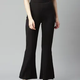 plusS WORX Women Black Solid Bootcut Trousers-image-34