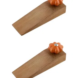 Indianshelf Brown & Orange 2 Pieces Wooden Crackle Melon Decorative Door Stoppers-51