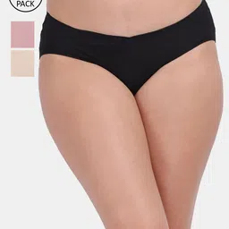 Amour Secret Women Pack Of 3 Black Cream & Peach Anti-Bacterial Seamless Hipster Briefs-image-66