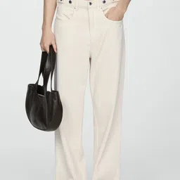 MANGO Women Adjustable Buttons Pure Cotton Wide Leg Jeans-image-45