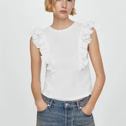 MANGO Flutter Sleeve Ruffled Cotton Top-image-15