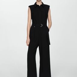 MANGO Waist Tie-Up Shirt Collar Basic Jumpsuit-picture-23