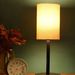 BTR CRAFTS Beige & Black Cylindrical Shaped Metal Table Lamp with Adjustable Cord-11