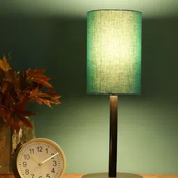 BTR CRAFTS Turquoise Blue & Black Cylindrical Shaped Metal Table Lamp with Adjustable Cord-42