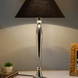 Homesake Silver-Toned & Navy Blue Solid Royal Ovoid Chrome Handcrafted Table Lamp & Shade-11