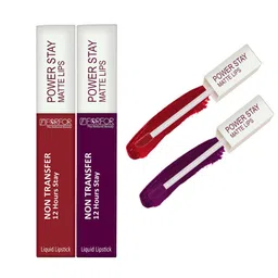 FORFOR Power Stay Set Of 2 Liquid Matte Lipstick -5ml Each-Peppy Red 22-Berry Wine 03-28