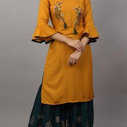 Women's Printed Rayon Kurta Set with Sharara-picture-8