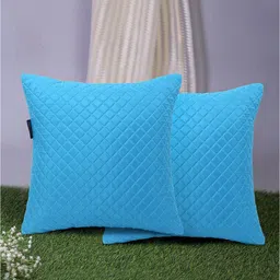Mezposh Turquoise Blue Set of 2 Geometric Harlequin Quilted Square Cushion Covers-15