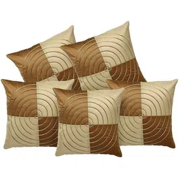 MFD HOME FURNISHING Gold-Toned & Brown Set of 5 Colourblocked Square Cushion Covers-image-82