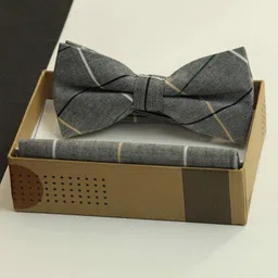 Tossido Men Checked Cotton Bowtie & Pocket Square Set-image-94