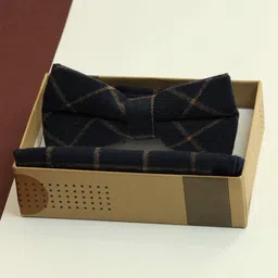 Tossido Men Checked Cotton Bowtie & Pocket Square Set-image-37
