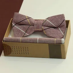 Tossido Men Checked Cotton Bowtie & Pocket Square Set-picture-15