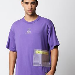 WAIMEA Men Purple Typography Extended Sleeves Boxy T-shirt-image-52