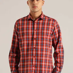 Indian Terrain Chiseled Slim Fit Tartan Checks Pure Cotton Casual Shirt-image-45