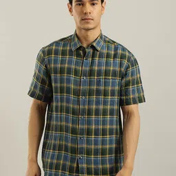 Indian Terrain Chiseled Slim Fit Tartan Checked Pure Cotton Casual Shirt-image-66