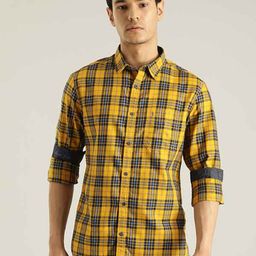 Indian Terrain Chiseled Tartan Checked Spread Collar Pure Cotton Slim Fit Casual Shirt-picture-5
