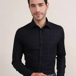 LOUIS STITCH Grid Tattersall Checked Comfort Regular Fit Cotton Formal Shirt-image-82