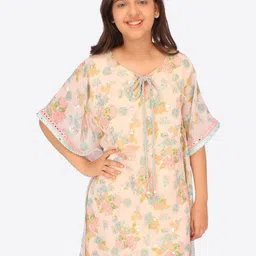 CUTECUMBER Girls Floral Printed Embellished Kaftan Dress-picture-15
