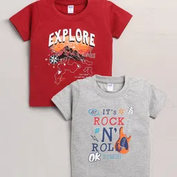 Nottie Planet Boys Red & Grey Pack of 2 Typography Printed Cotton T-shirt-image-72