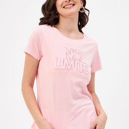 Mast & Harbour Pink Typography Printed Pure Cotton T-shirt-image-89