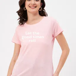 Mast & Harbour Pink Typography Printed Pure Cotton T-shirt-picture-6